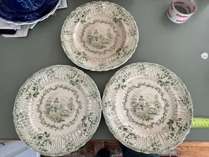 c1830 3 Staffordshire Manhattan pattern 10.5” dinner plates green - Picture 1 of 3