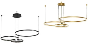 Modern LED Chandelier Ceiling Light Black Gold 3 Rings Fixture Bedroom Kitchen - Picture 1 of 22