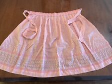 VINTAGE PINK & WHITE HANDMADE GINGHAM CHECK HALF APRON WITH EMBROIDERY