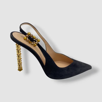 $1395 Zapatos de tacón Gianvito Rossi para mujer negros de gamuza cristal con cordones 39 Foto 1 de 4