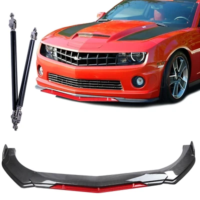 Front Bumper Red Lip Splitter Spoiler Rods Carbon Fiber For Chevrolet Camaro SS Foto 1 de 4