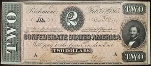 1864 $2 Confederate States Of America Currency T70 CR569 R.1 P79 - Picture 1 of 2