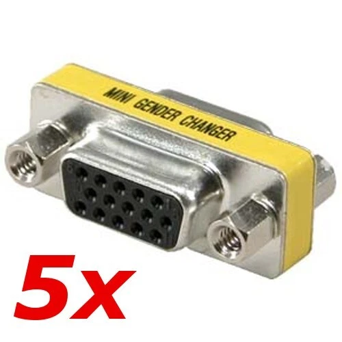 5 Pack - VGA Female to Female Gender Changer Adapter Coupler DB15 SVGA 15-Pin - Image 1 of 2