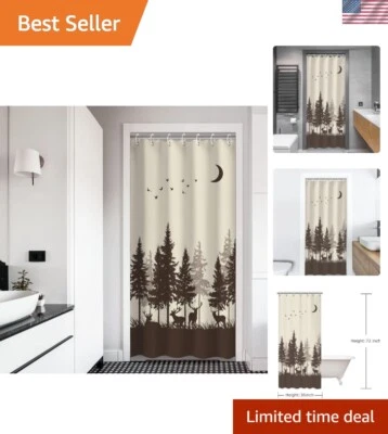 Cortina de ducha camuflada con estampado de ciervos y alces - ecológica y lavable a máquina Foto 1 de 4