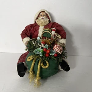 VTG Paper and Fabric Mache Santa Claus Sitting with Bag of Gifts Christmas Decor - Picture 1 of 8