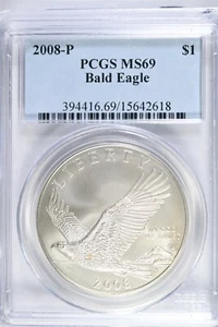 2008 P PCGS MS69 Bald Eagle Commemorative Silver Dollar MS69 - Picture 1 of 2