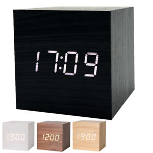 Wooden Digital Desk Table Clock LED Display Alarm Temperature Modern Home Decor
