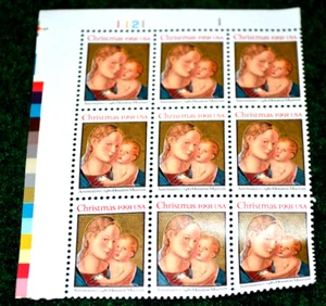 USA Christmas Stamps Sheet Of Nine Intact 1991 Antoniazzo c.1480 Houston Museum - Picture 1 of 5