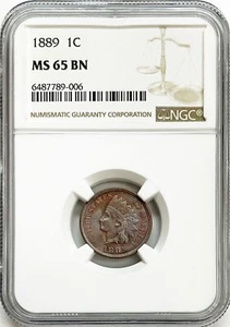 1889 US INDIAN HEAD CENT 1C COIN NGC MINT STATE 65 BROWN - Picture 1 of 2