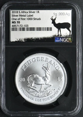 2018 NGC MS70 S. Africa 1oz Silver 1 of First 1000 Struck Signed Tumi Tsehlo - Image 1 of 2