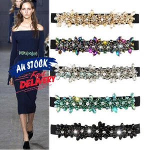 Women Shine Crystal Rhinestone Bling Waist Dress Elastic Belt Waistband HOT - Picture 1 of 12