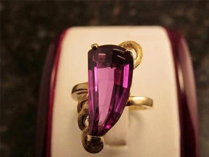 Vintage Retro 10k Solid Gold Lab Created 7.22 Carats Alexandrite Ring - Picture 1 of 11