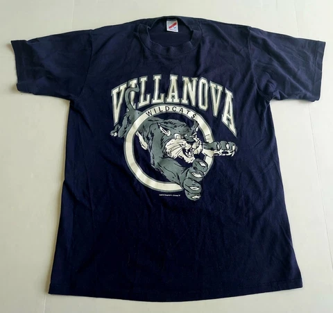 Vtg Villanova Wildcats University TShirt Blue Single Stitched Mens Graphic 80s Cover