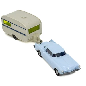 Vtg Wiking Lincoln Continental Sky Blue + Camper Trailer Man Cave HO 1:87 Train - Picture 1 of 24