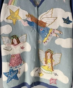 The Quacker Factory Christmas Sweater 2XL Angels Peace Believe Love Hope Joy - Picture 1 of 23