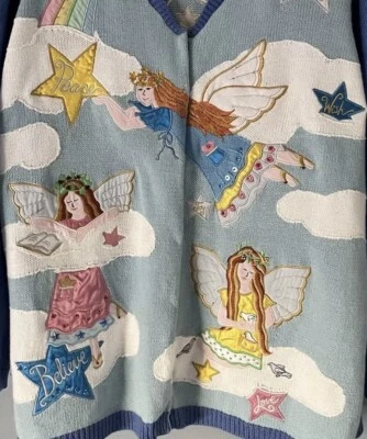 The Quacker Factory Christmas Sweater 2XL Angels Peace Believe Love Hope Joy - Image 1 of 4