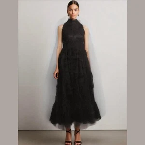 ZARA Black Ruffle Limited Edition Textured Hi Neck Sleeveless Maxi Dress Medium - Picture 1 of 15
