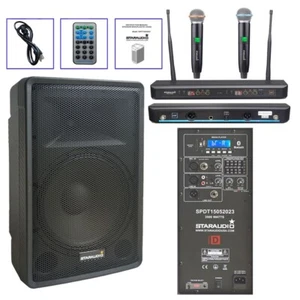 15" 4 Ohm aktiver 2-Wege TWS PA-Aktivlautsprecher mit 2-Kanal UHF drahtloses KTV-Mikrofon - Bild 1 von 24