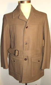 VINTAGE MIGHTY-MAC WOOL WINTER COAT/JACKET! BROWN! BUTTON-UP! BELT! POCKETS! 38 - Picture 1 of 18