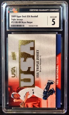 2009 Upper Deck EUA Triple Jersey BRYCE HARPER CGC 5 EX - Imagem 1 de 2