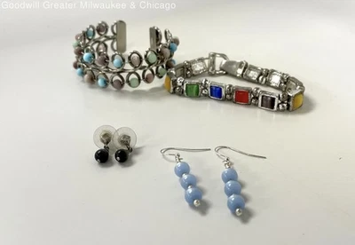 VNTG Silver Tone Multicolor Lucite & Cat's Eye Jewelry 68.9g - Image 1 of 4