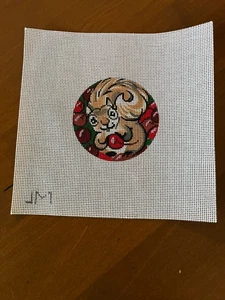 Handpainted Needlepoint Canvas Squirrel with Berries Ornament - Picture 1 of 2