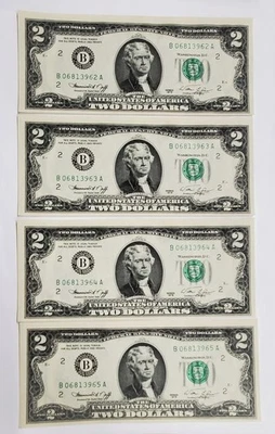 1976 $2 Two Dollar Bill Federal Reserve Note Consecutive 4pc. Lot - Image 1 of 4