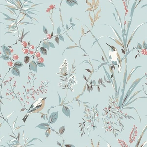 Fine Decor Crown Mariko Floral Treebird Blue Metallic Wallpaper M1856 - Picture 1 of 6