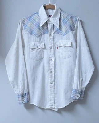 Vintage 70's Levi's Orange Tab Pearl Snap Western Shirt Plaid Yoke 18 S - Image 1 of 4