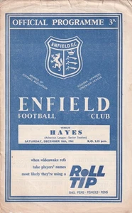 1961/62 ENFIELD v HAYES Athenian League Senior Section 16th December 1961 - Picture 1 of 1