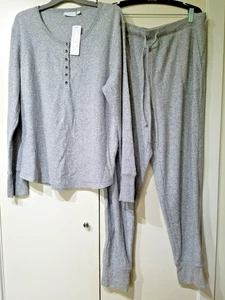 Sussan XL 16 GREY waffle weave Pyjamas top and pants set - Picture 1 of 5