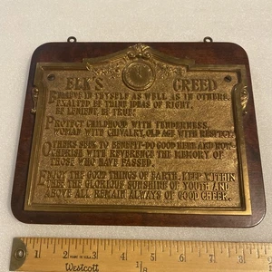 DE COLECCIÓN o ANTIGUO LETRERO DE PLAGA DE LATÓN BRONCE PESADO BPOE ELKS CREED - Imagen 1 de 11
