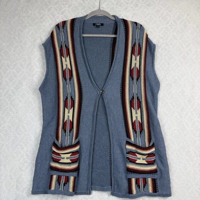 Ralph Lauren Chaps Sweater Vest Womens 1X Blue Aztec Southwestern Navajo Boho - Image 1 of 4