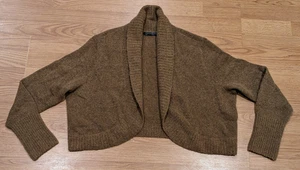 Peruvian Connection Cropped Sweater Baby Alpaca Wool Blend Brown Cardigan - XL - Picture 1 of 4
