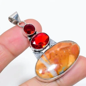 Malingano Jaspis & Granat 925 Silber plattiert Handarbeit Anhänger von 2,14" - Bild 1 von 3