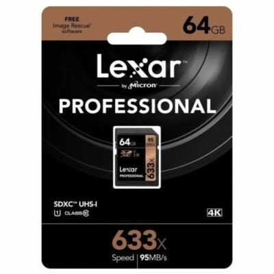 Lexar 64GB SD Memory Card SDHC/XC 633x 95MB/s Class10 UHS-I U3 Professional - Image 1 of 3