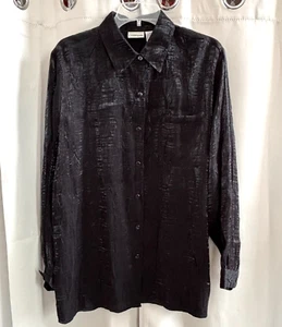 Vtg Disco Mens Shirt Large Button Up Black Metallic Shimmer Retro Rave 17803 - Picture 1 of 8