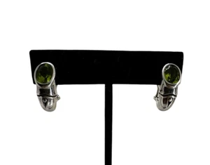 John Hardy Sterling Silver Bamboo Collection Peridot Earrings Omega Back - Picture 1 of 7