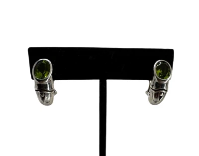 John Hardy Sterling Silver Bamboo Collection Peridot Earrings Omega Back - Image 1 of 4