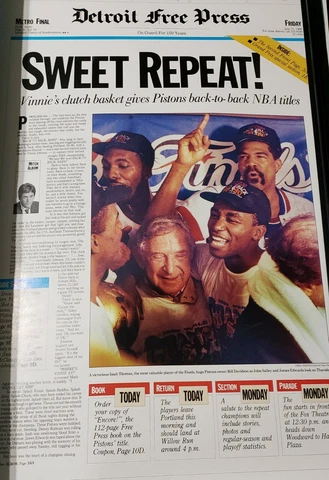 Detroit Pistons  NBA champions poster  Detroit Free Press 1990 ,17x24 Cover