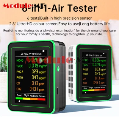 MARKENLOS 6-in-1 pm2.5 Carbon Dioxide Detector TV OC CO2 Air Quality Monitor Tester Type-C