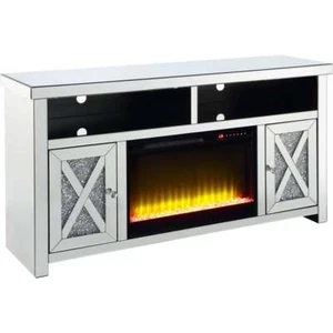 ACME Noralie TV Stand with Fireplace For TVs Upto 60" in Mirrored/Faux Diamonds - Picture 1 of 6