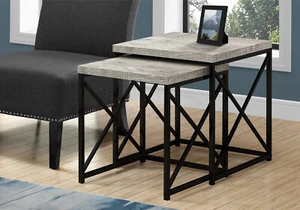 Industrial Style Contemporary X Base 2 Pc Nesting Table Set in Grey - Picture 1 of 10