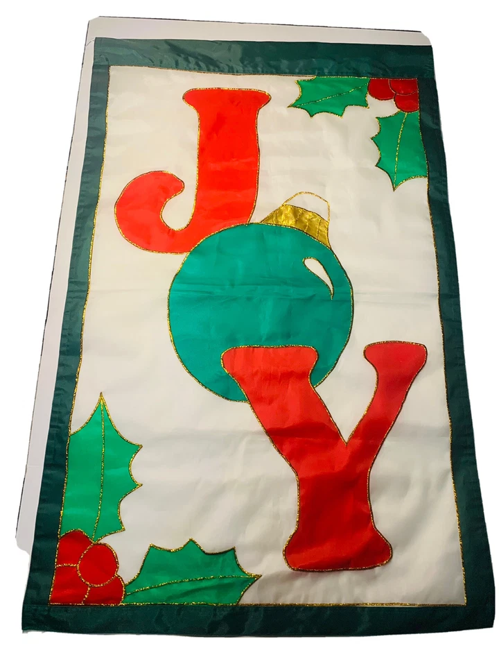 Vintage 1995 Christmas JOY 27x42 Appliqué Nylon Flag by NCE 90304