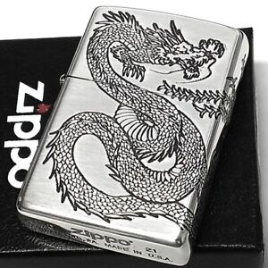 Zippo Oil Lighter Dragon Phoenix Silver Etching Regular Case Japan