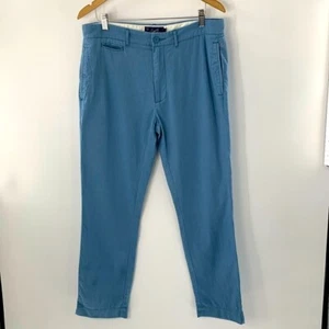 Grayers Men Pants Bombfell Linen Cotton Blend Blue Flat Front Pockets Sz 33x30 - Picture 1 of 11