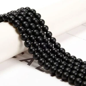 Black Onyx Matte Round Beads 6mm 8mm 10mm Approx 15" Strand - Picture 1 of 10