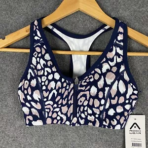 Rockwear Sports Bra Womens 6 Blue White Platinum Cool Urban Padded Front Zip NEW - Picture 1 of 13