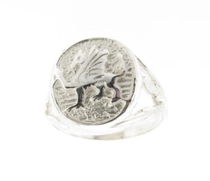 Sterling Silver Men's Welsh Dragon Oval Signet Ring Hand Finished Made in the UK - Picture 1 of 9