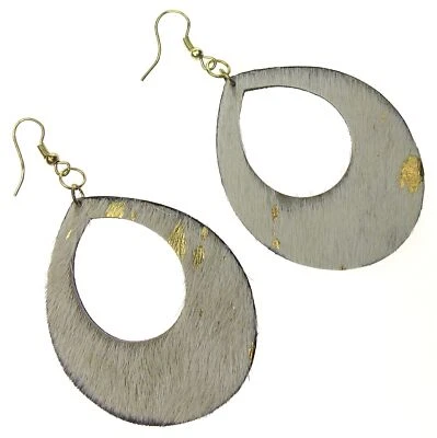 Pendientes colgantes Myra Bag oro moteado cuero genuino artesanal gancho boho Foto 1 de 4